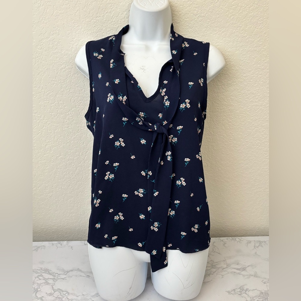 Chocolate Womens S Blouse  Sleeveless Lightweight Neck Tie Pullover Floral Top​​
